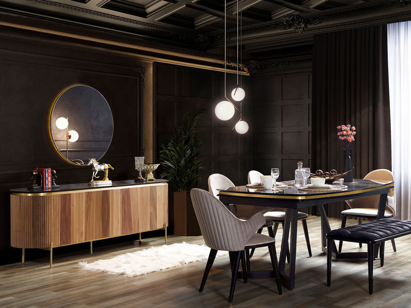 Tesla Walnut Gold Yemek Odası