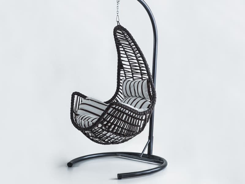 Zen Gri Rattan Zebra Kumaş Salıncak 