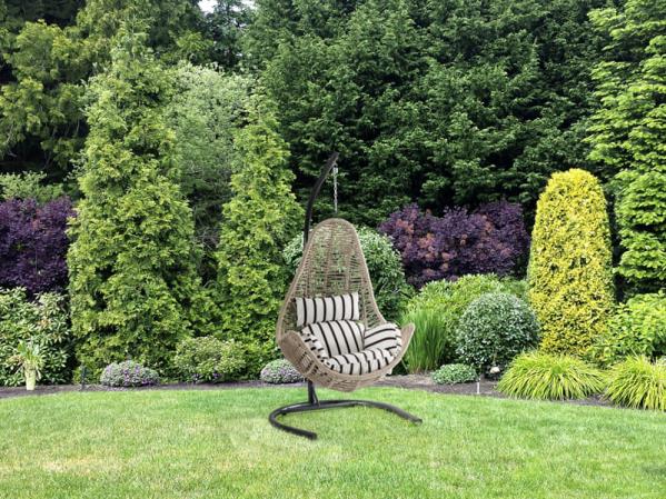 Zen Krem Rattan Kahve Zebra Kumaş Salıncak 
