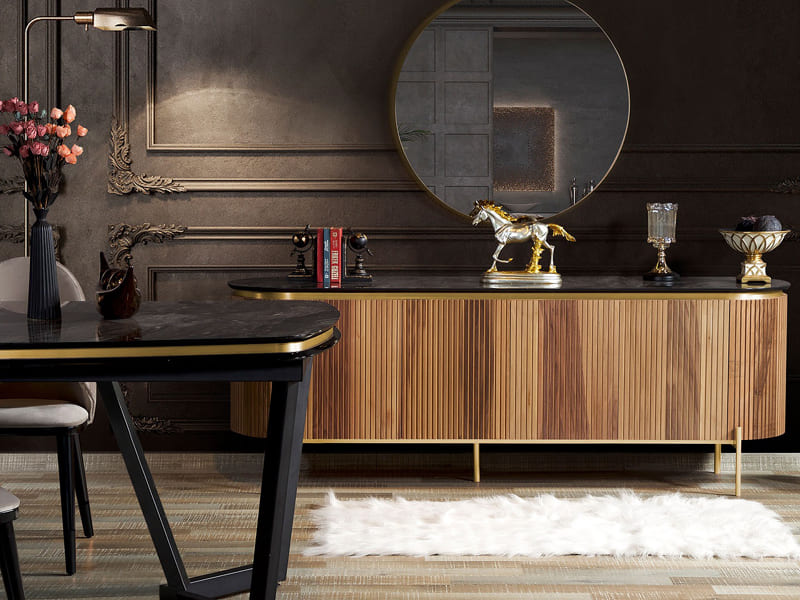 Tesla Walnut Gold Yemek Odası