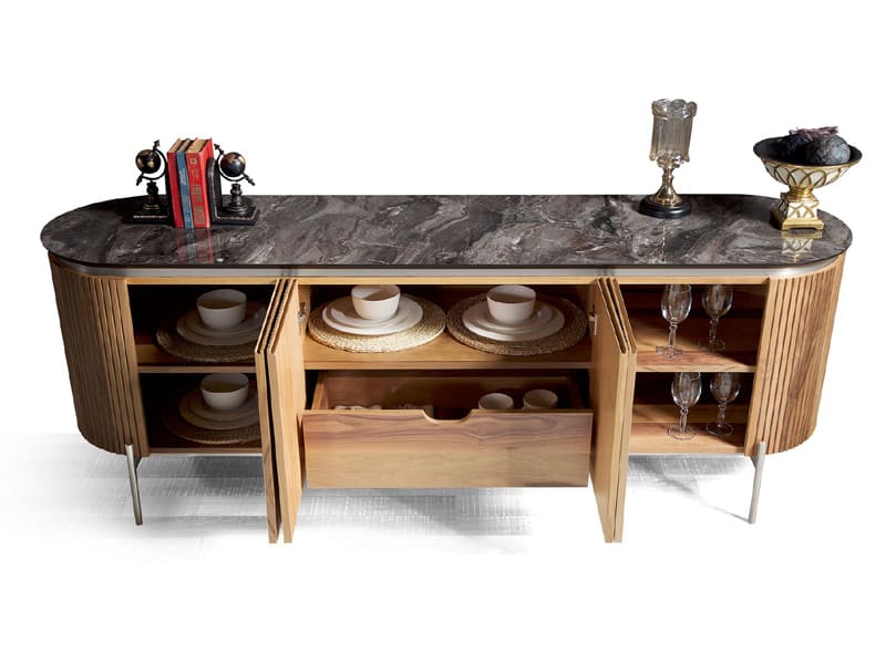 Tesla Walnut Silver Yemek Odası